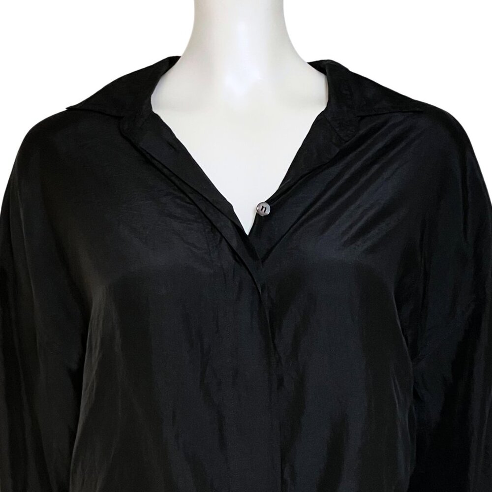 Vintage 90s 100% Silk Express Black Button Down Blouse. XS. Retro Shoulder Pads - Picture 6 of 10